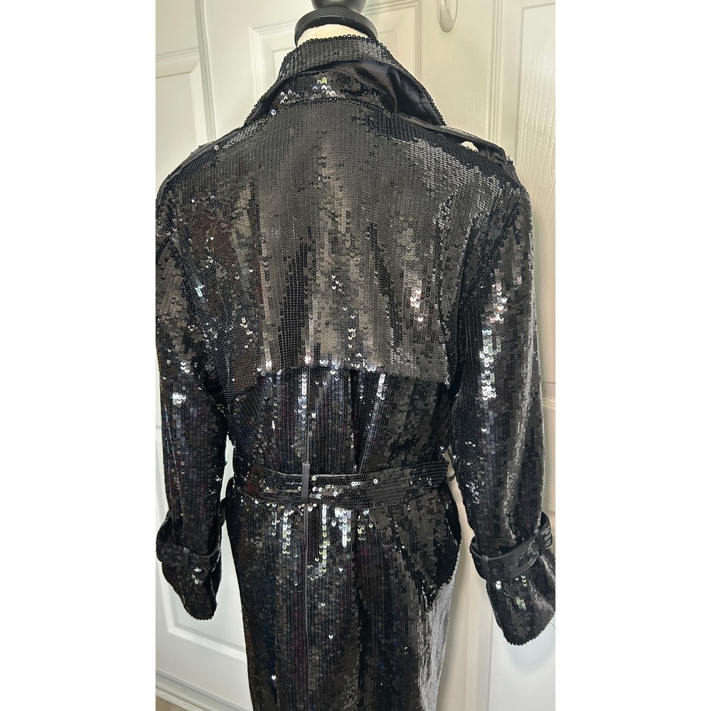 Alice+Olivia Sequin Trench Coat Maxi Long Black Belted Evening Jacket XL NWT - Picture 6 of 11